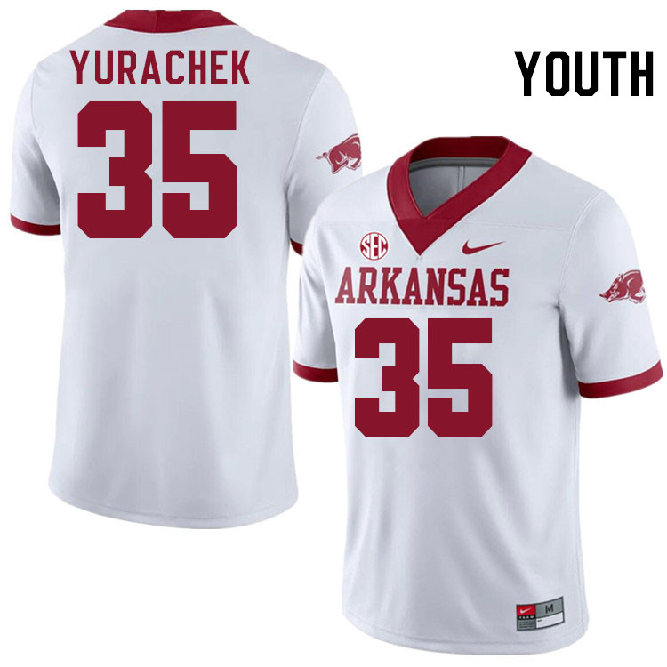 Youth #35 Brooks Yurachek Arkansas Razorbacks College Football Jerseys Stitched-Alternate White